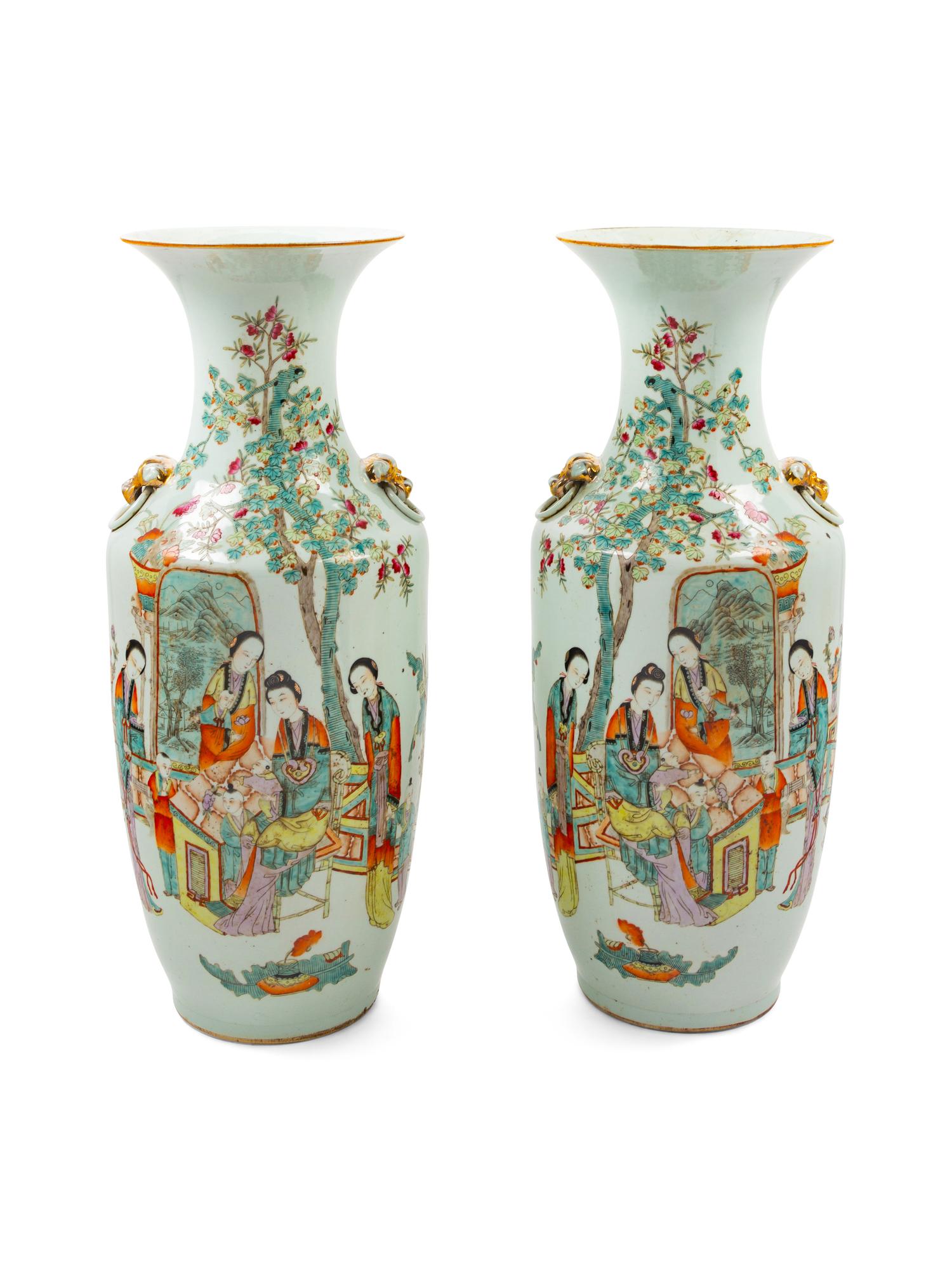 A Pair of Chinese Qianjiang Enameled Porcelain Yen-Yen Vase