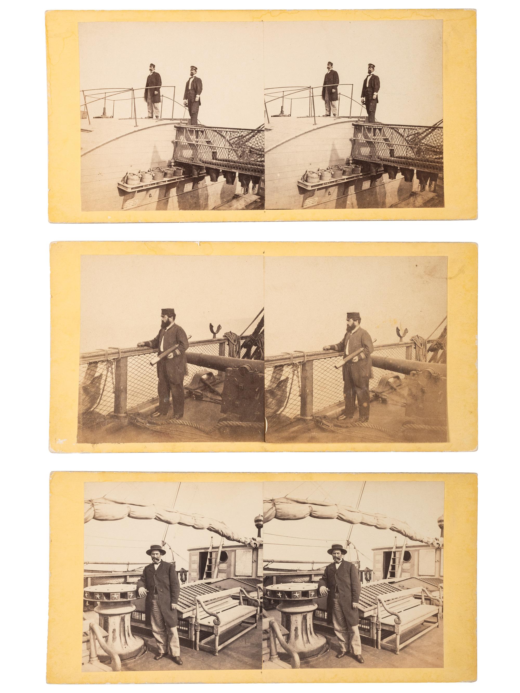 [CIVIL WAR]. COOLEY, Sam A., photographer. A group of 3 stereoviews of the SS Arago and USS Fulton , comprising: