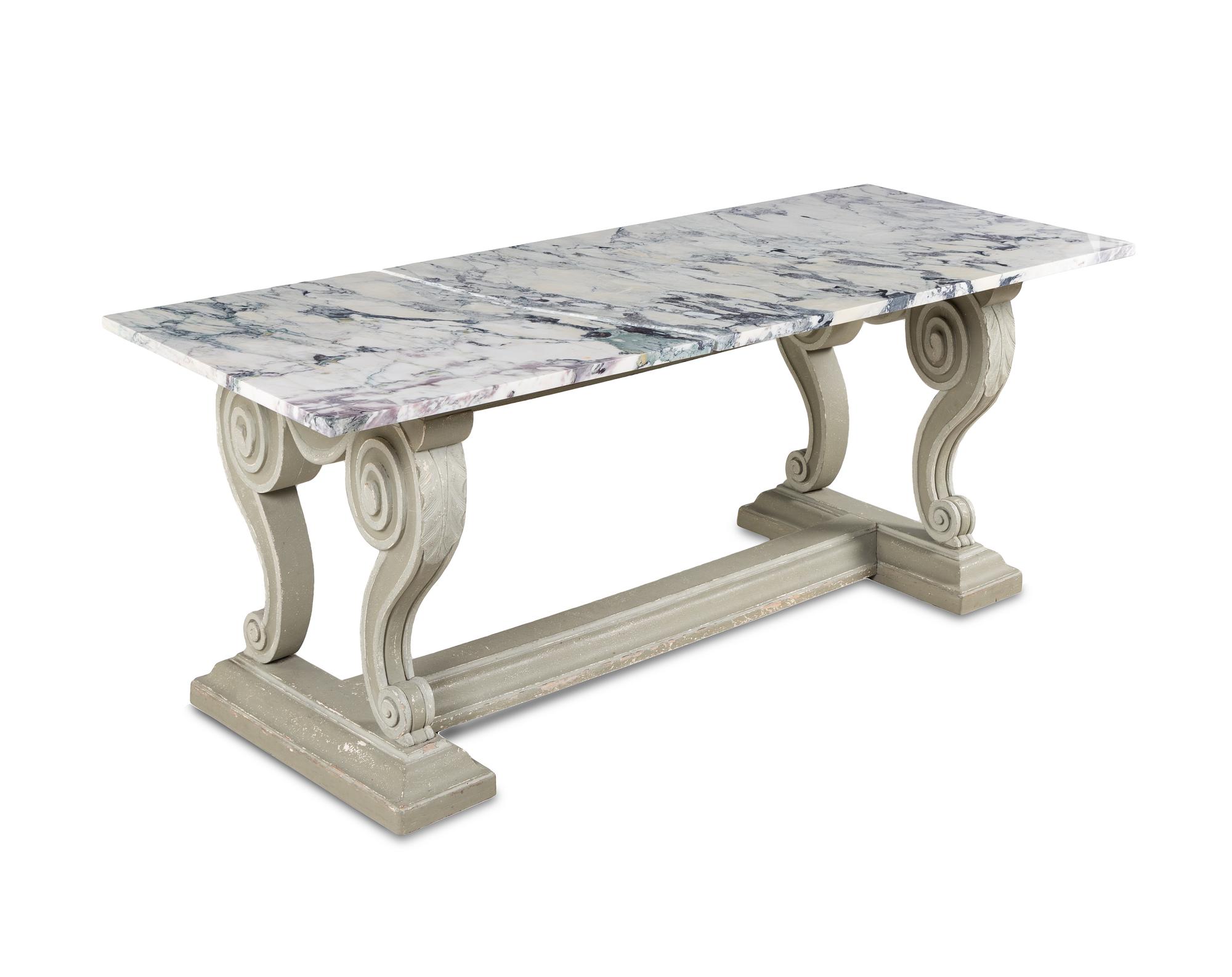 A Louis XIV Style Gray-Painted Marble-Top Center Table