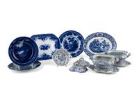 A Group of Flow Blue and Transferware Table Articles