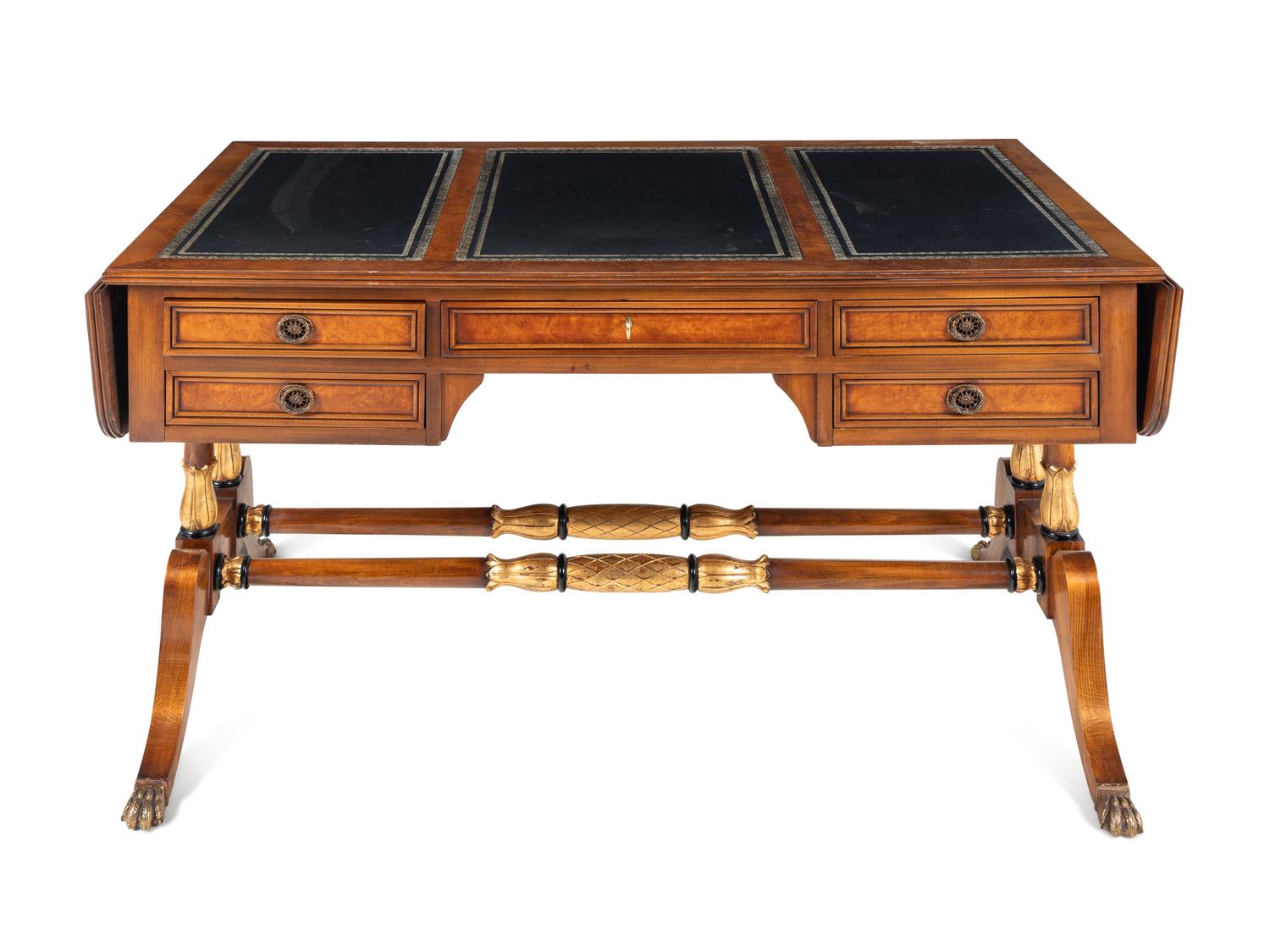 A Regency Style Parcel-Gilt and Part-Ebonized Mahogany Sofa Table