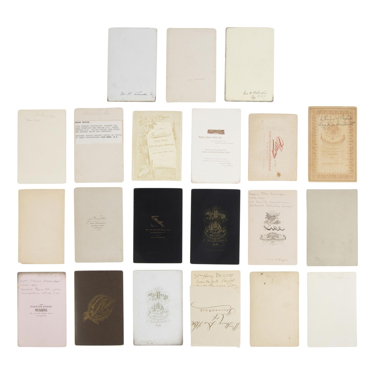 [Early Photography]. A group of 46 CDVs and cabinet cards of 19th-century personalities, including Lincoln associates.