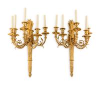 A Pair of Louis XVI Style Gilt Bronze Five-Light Wall Lights