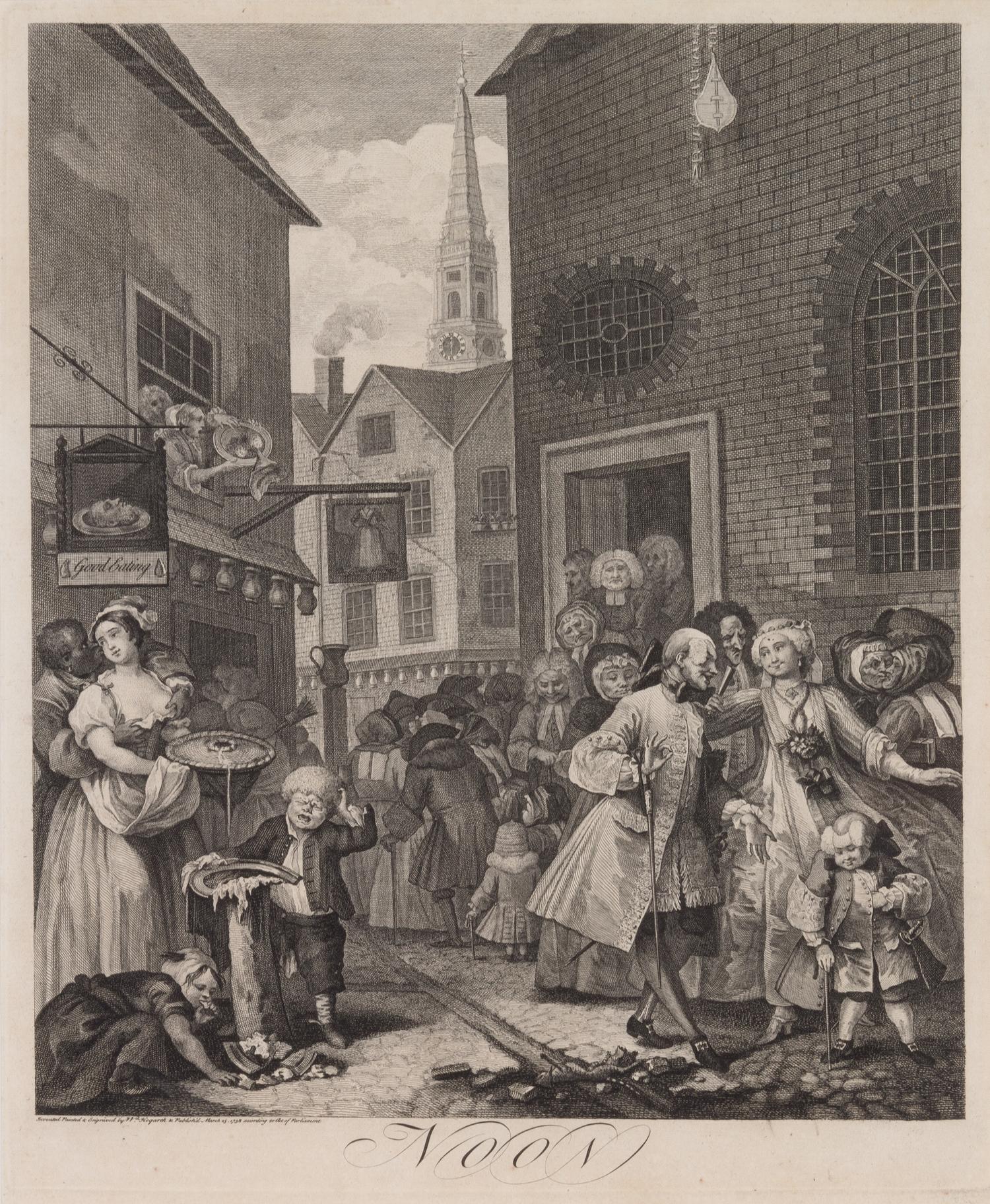 William Hogarth, (British, 1697-1764), The Four Times of Day: Morning, Noon, Evening, Night (a group of four works)