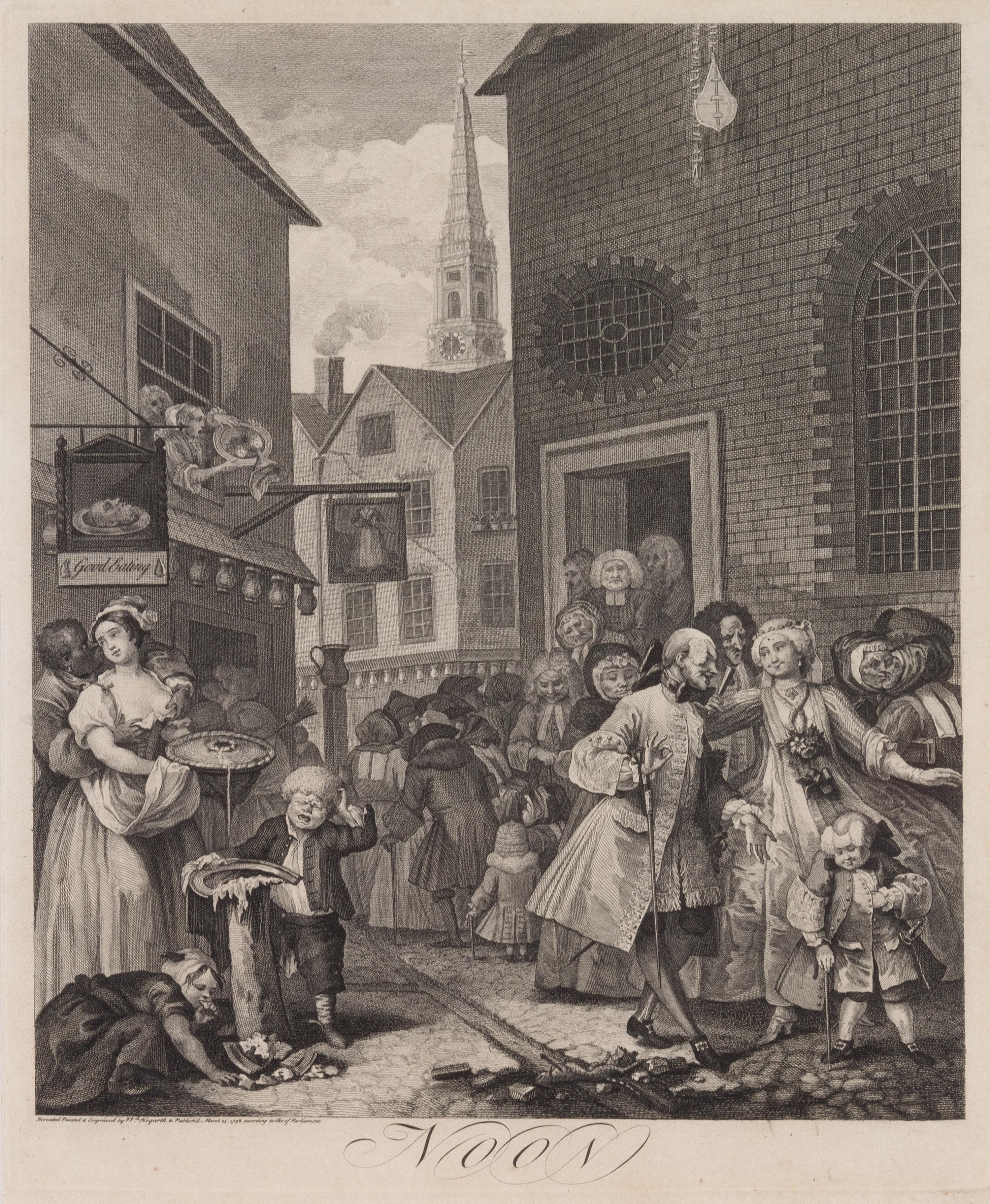 William Hogarth, (British, 1697-1764), The Four Times of Day: Morning, Noon, Evening, Night (a group of four works)