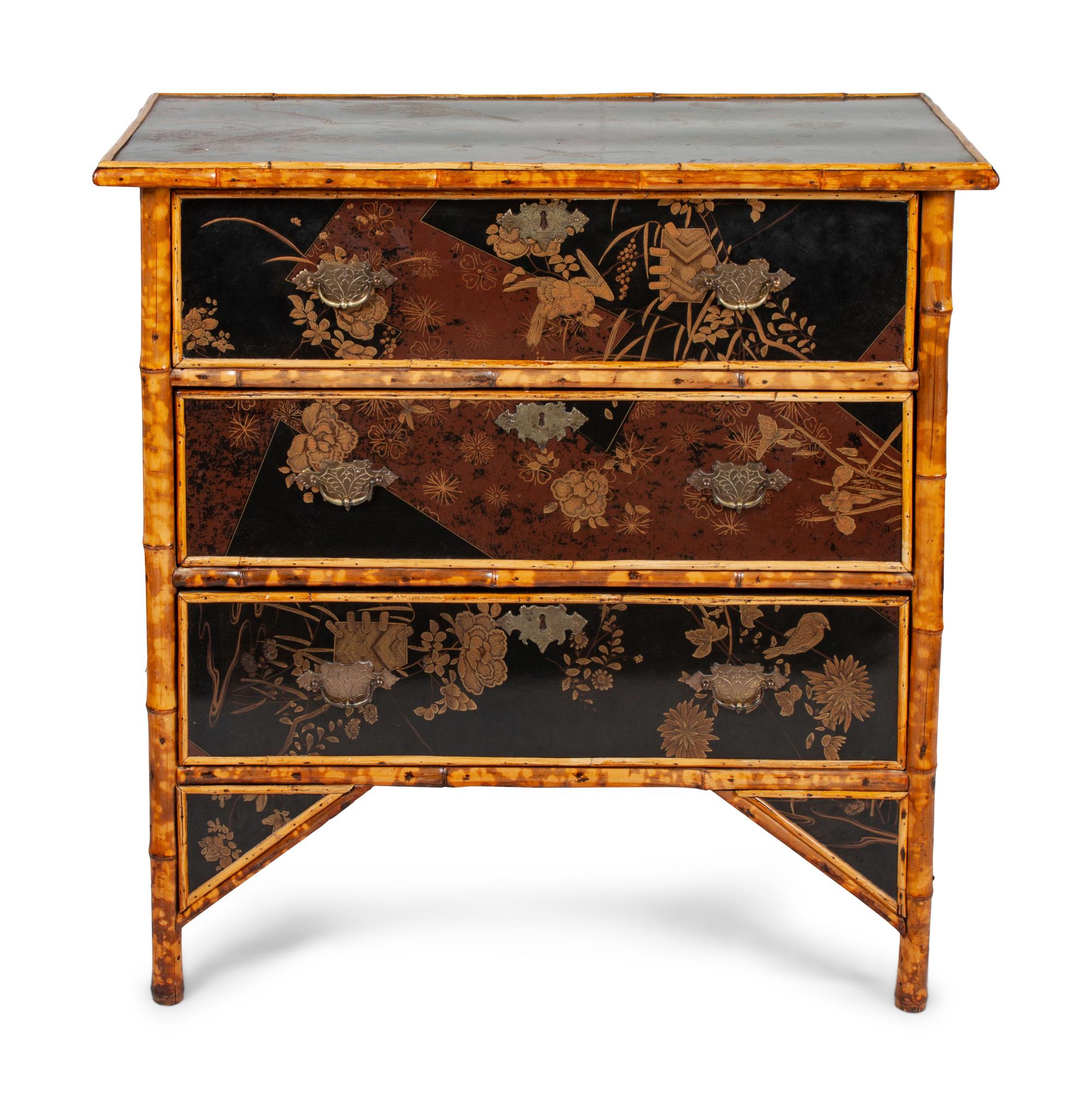 A Victorian Bamboo and Lacquer Chest of Drawers