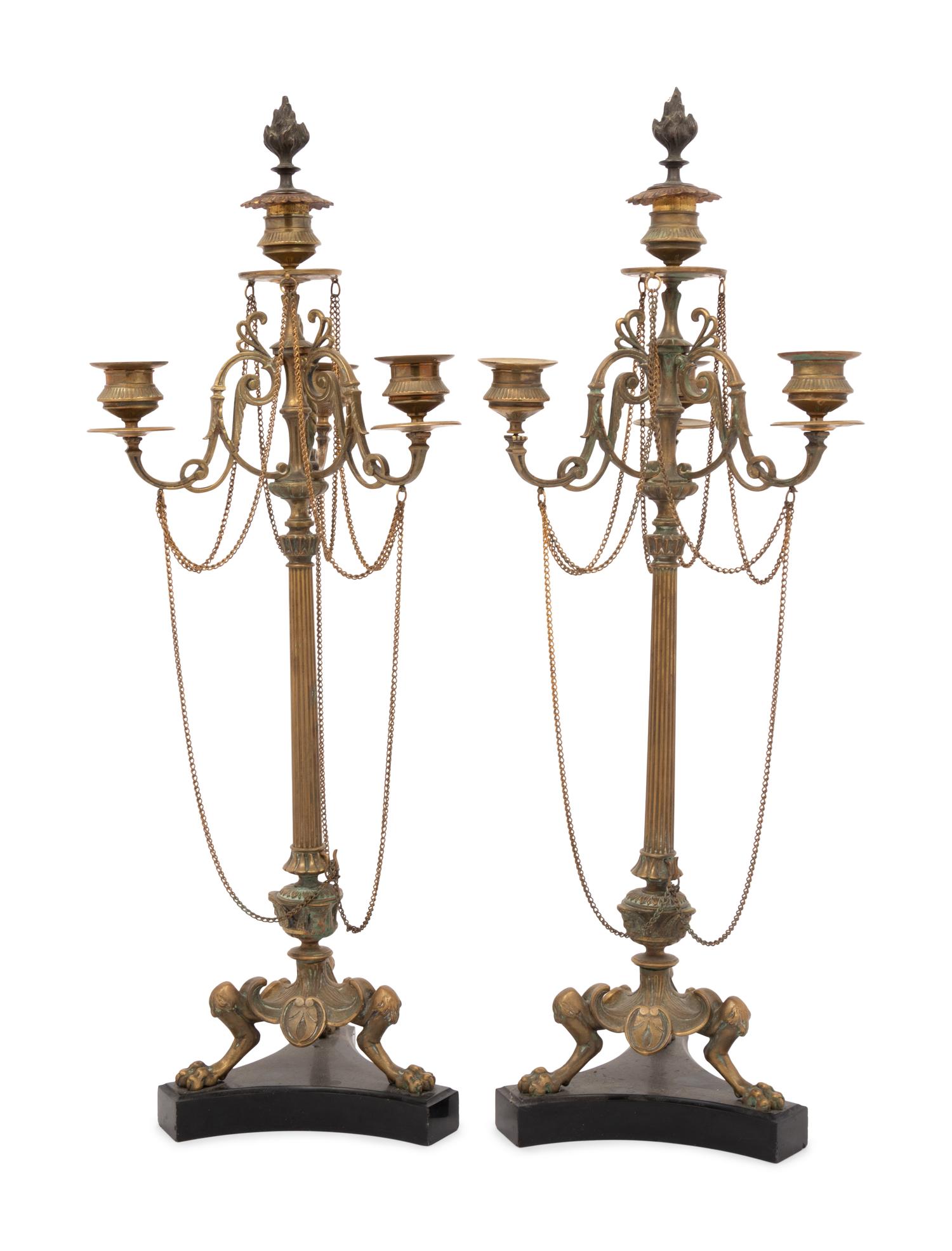 A Pair of Neoclassical Gilt Bronze Four-Light Candelabra
