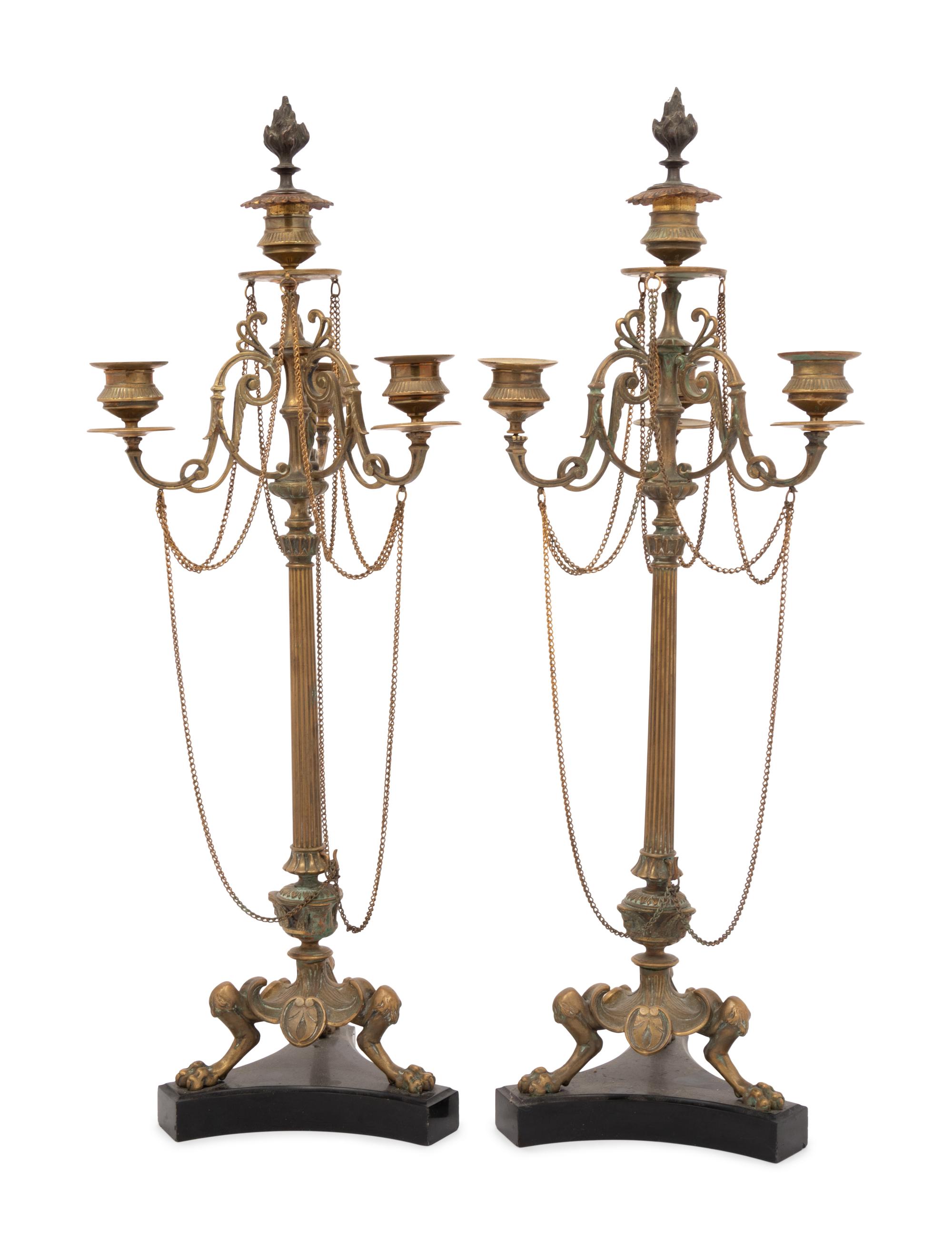 A Pair of Neoclassical Gilt Bronze Four-Light Candelabra