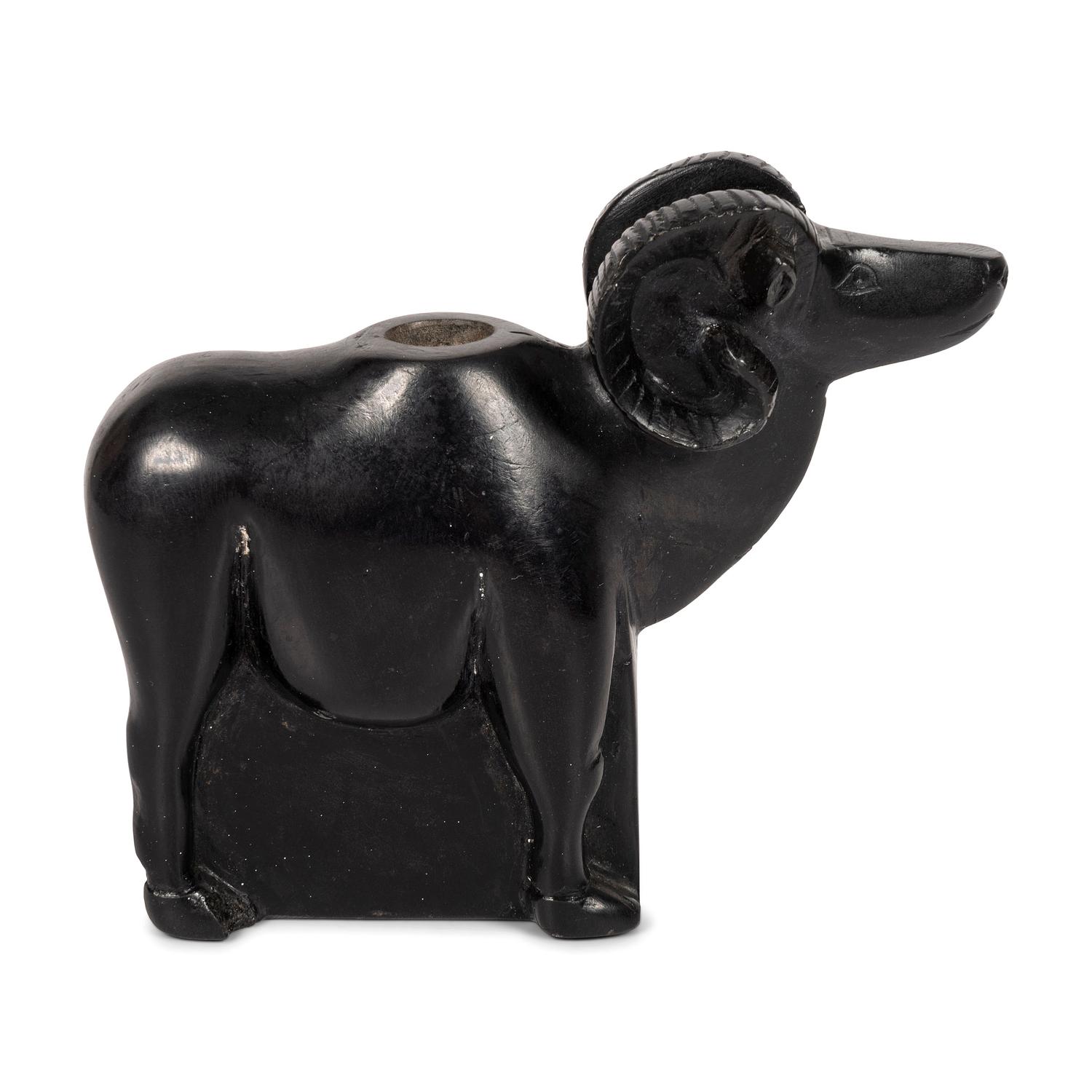 Carved Blackstone Figural Pipe Bowl, Ram