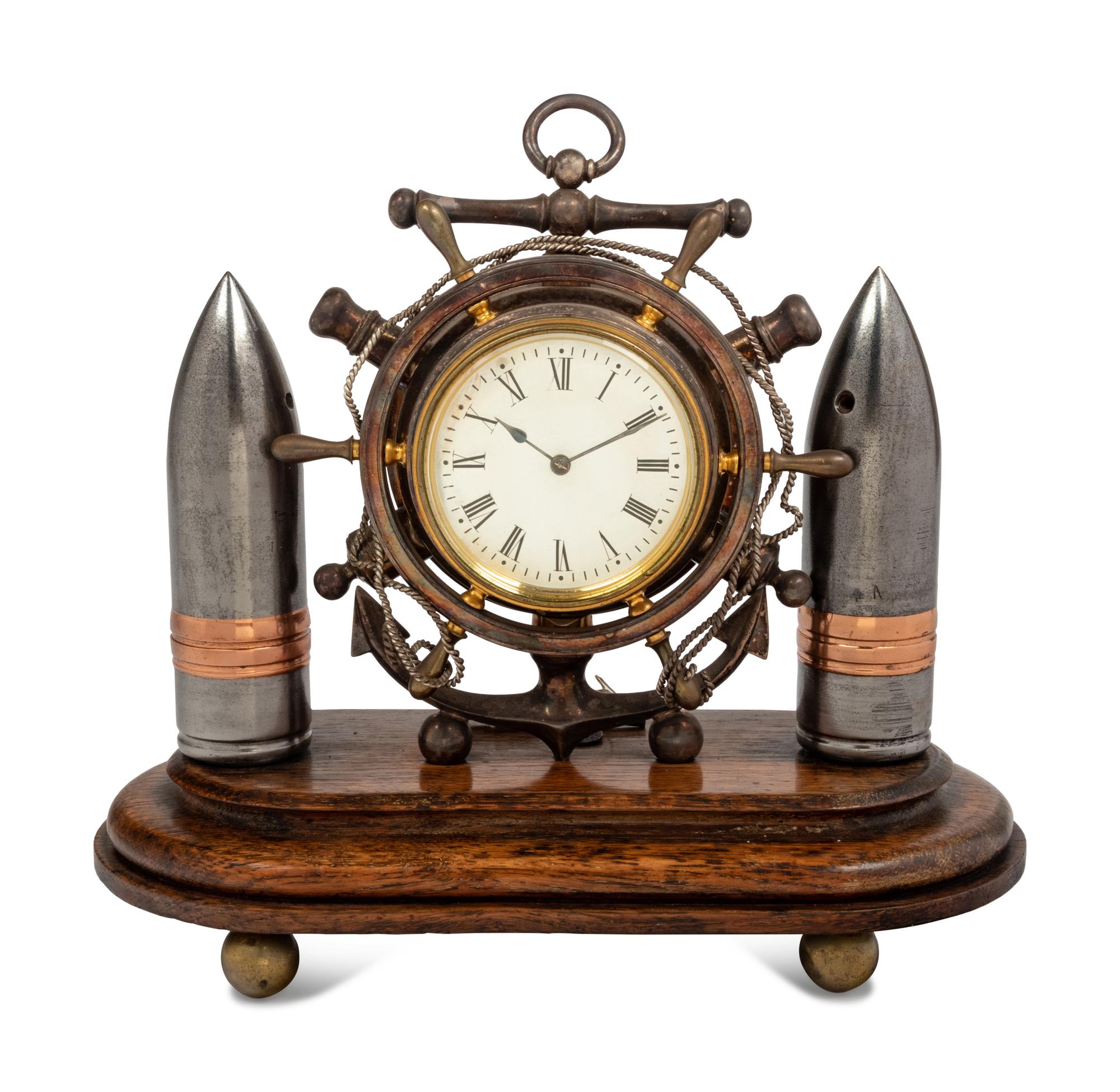 A Continental Steel and Brass Nautical Mantel Clock