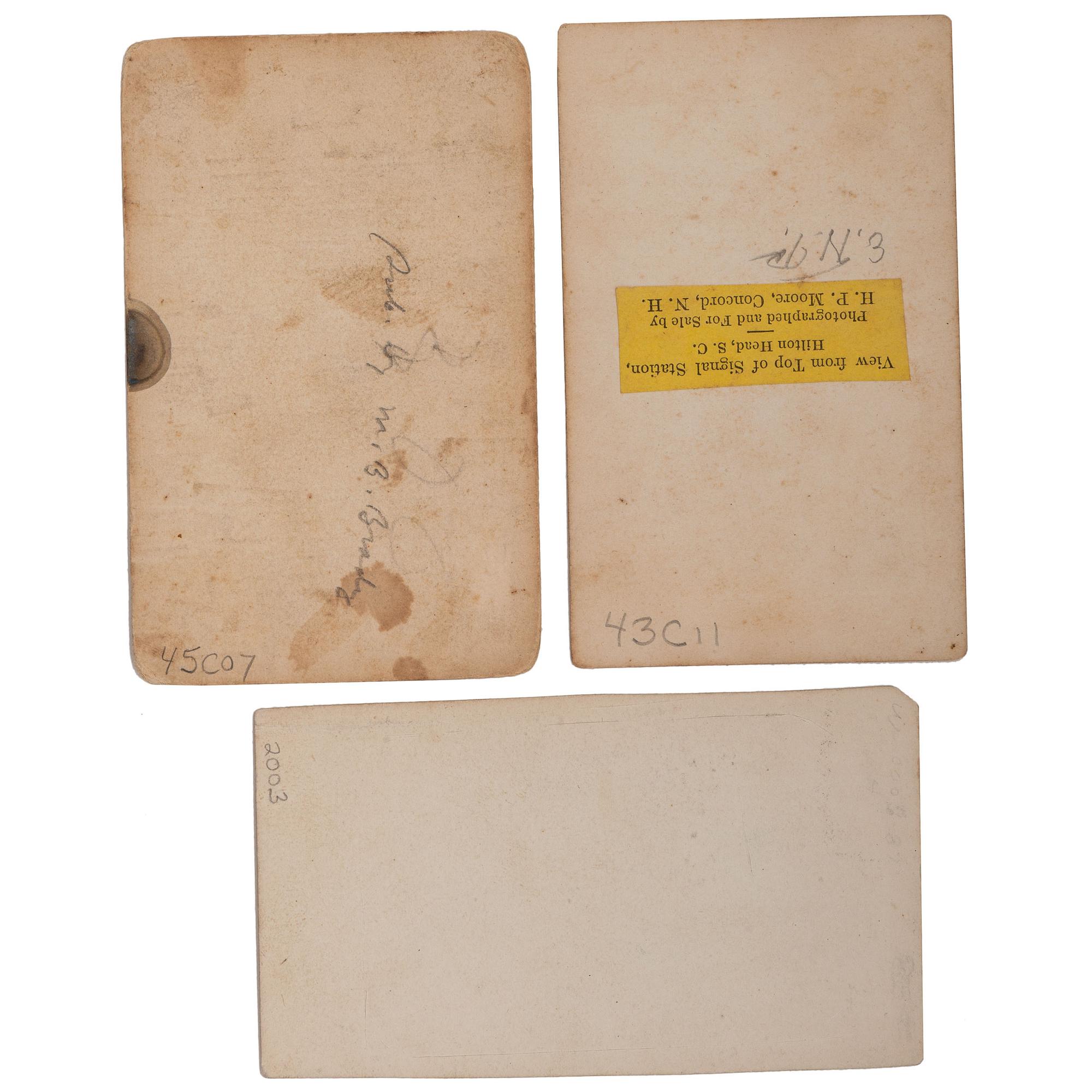 [CIVIL WAR]. A group of 3 CDVs featuring outdoor scenes, incl. View from Top of Signal Station, Hilton Head, South Carolina . Concord, NH: H.P. Moore, [1860s].