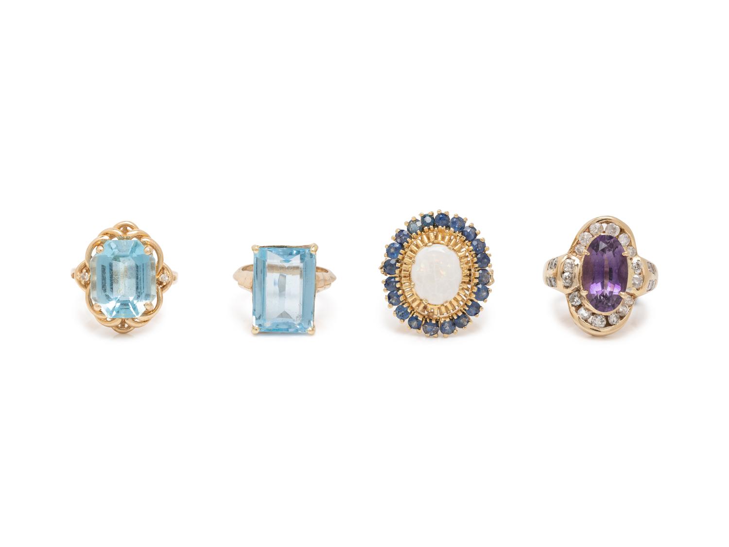 COLLECTION OF YELLOW GOLD AND MULTIGEM RINGS