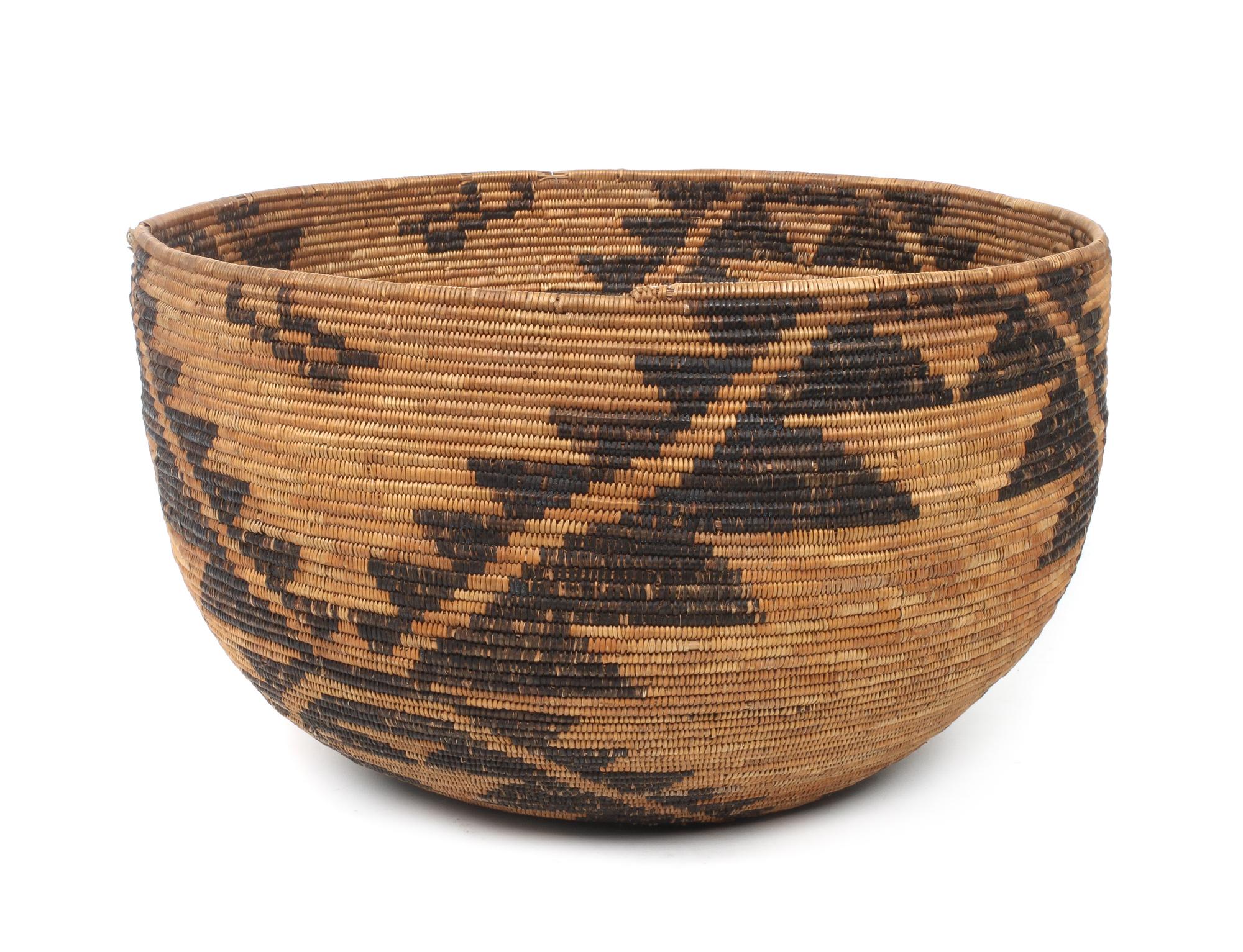 A Maidu Basket Bowl Height 9 3/8 x diameter 15 3/8 inches.