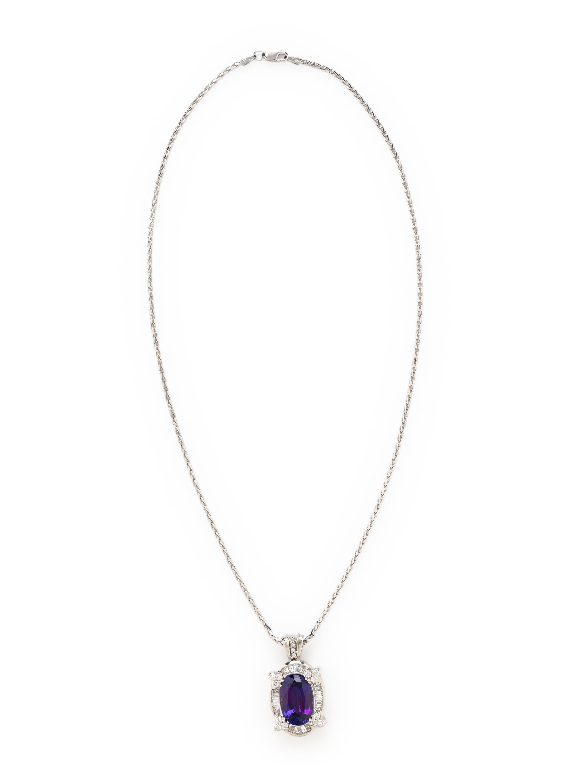 TANZANITE, DIAMOND, AND WHTE GOLD PENDANT NECKLACE