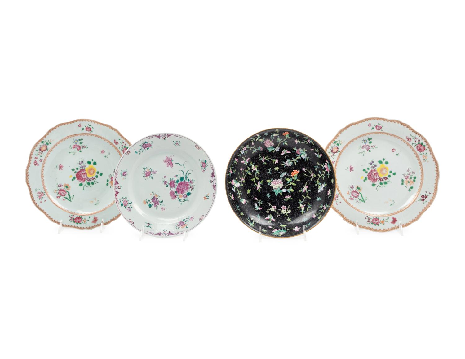 Four Chinese Famille Rose Porcelain Plates