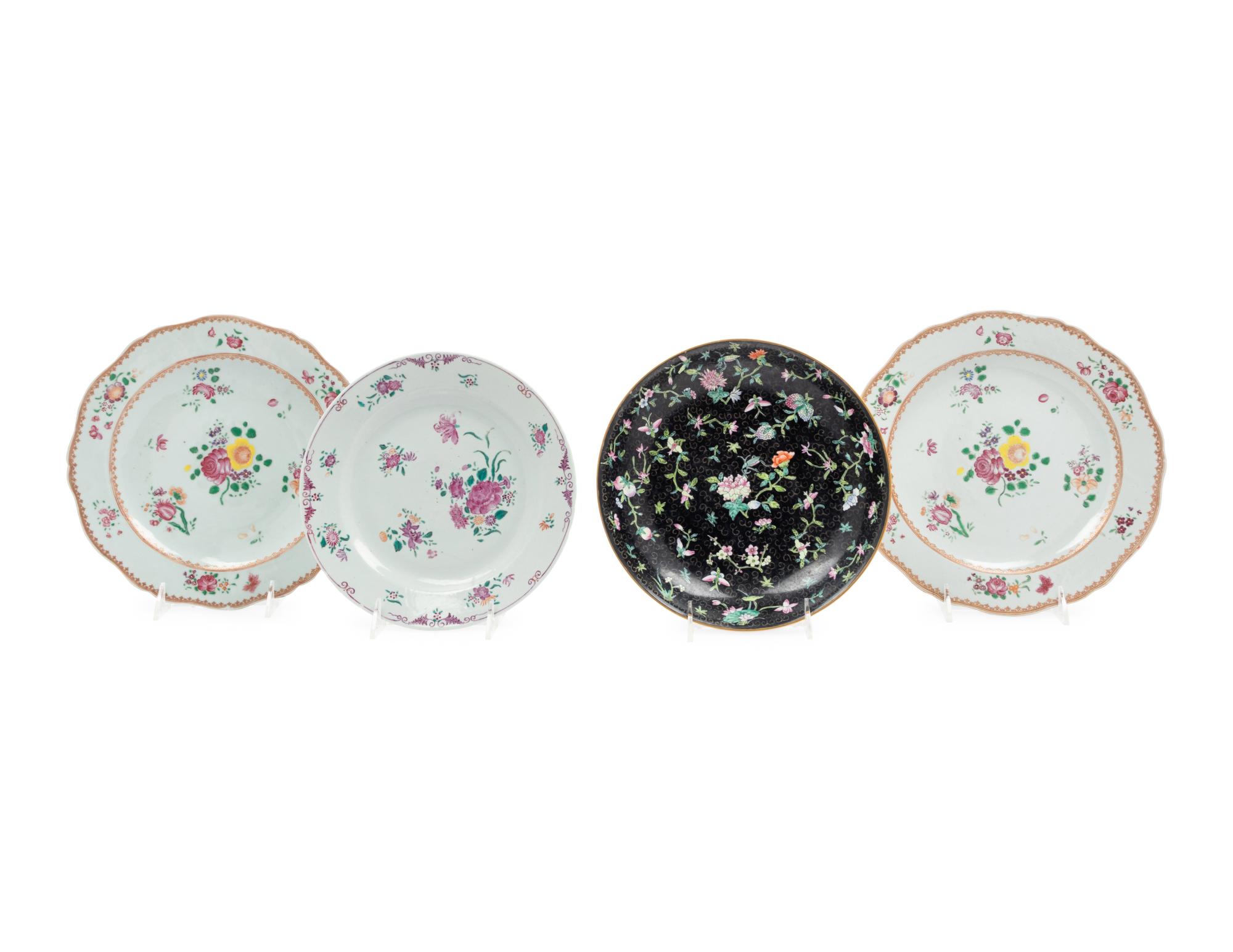 Four Chinese Famille Rose Porcelain Plates