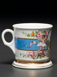 A Porcelain Shaving Mug Depicting a Tandem Bicycle, Possibly Belonging to Charles and Anna Kohlmeyer