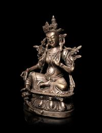 A Sino-Tibetan Silvered Metal Figure of Tara