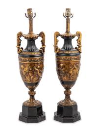 A Pair of Neoclassical Cast Metal Urn-Form Table Lamps