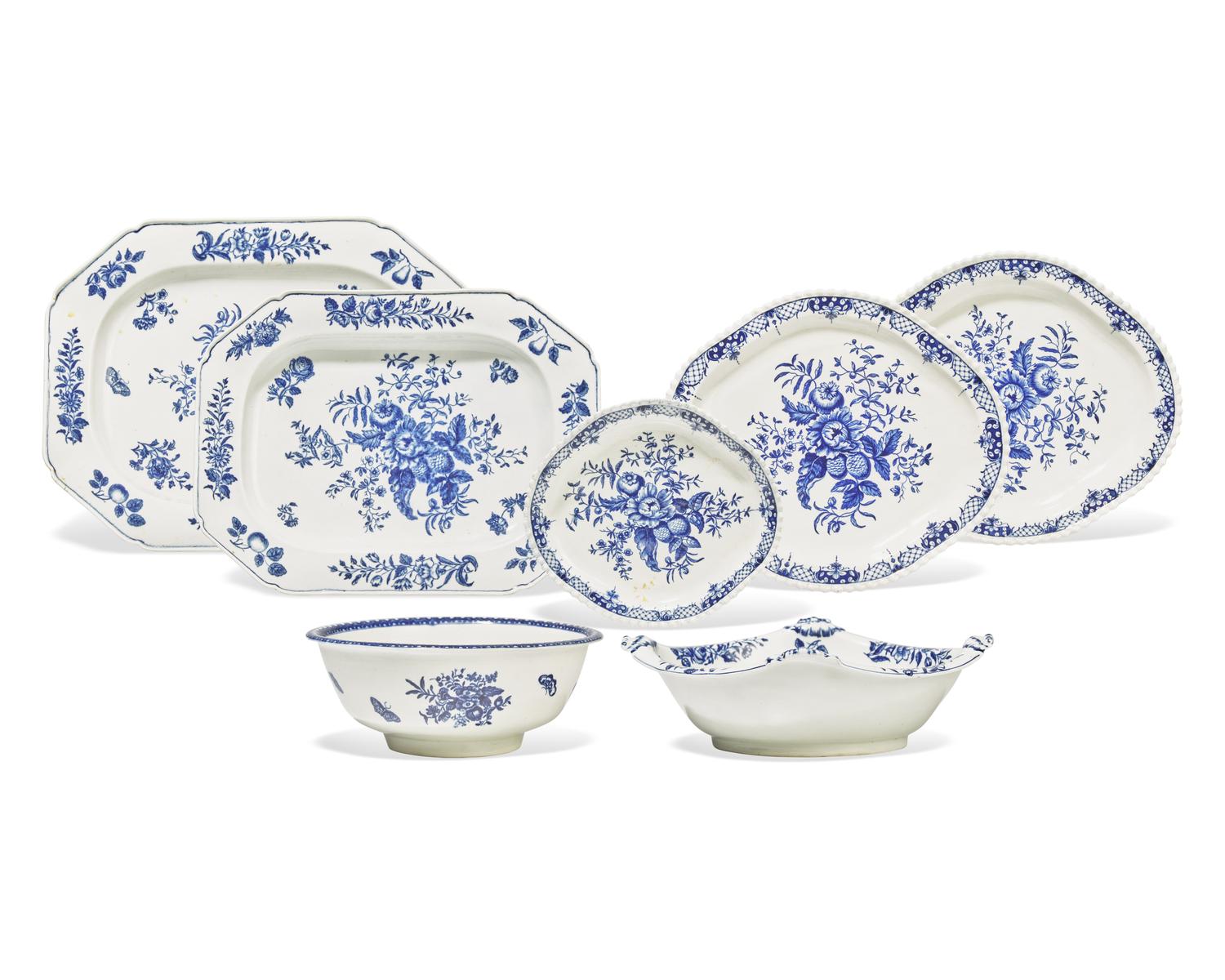 A Group of Seven Worcester Soft-Paste Porcelain "Pinecone" Table Articles