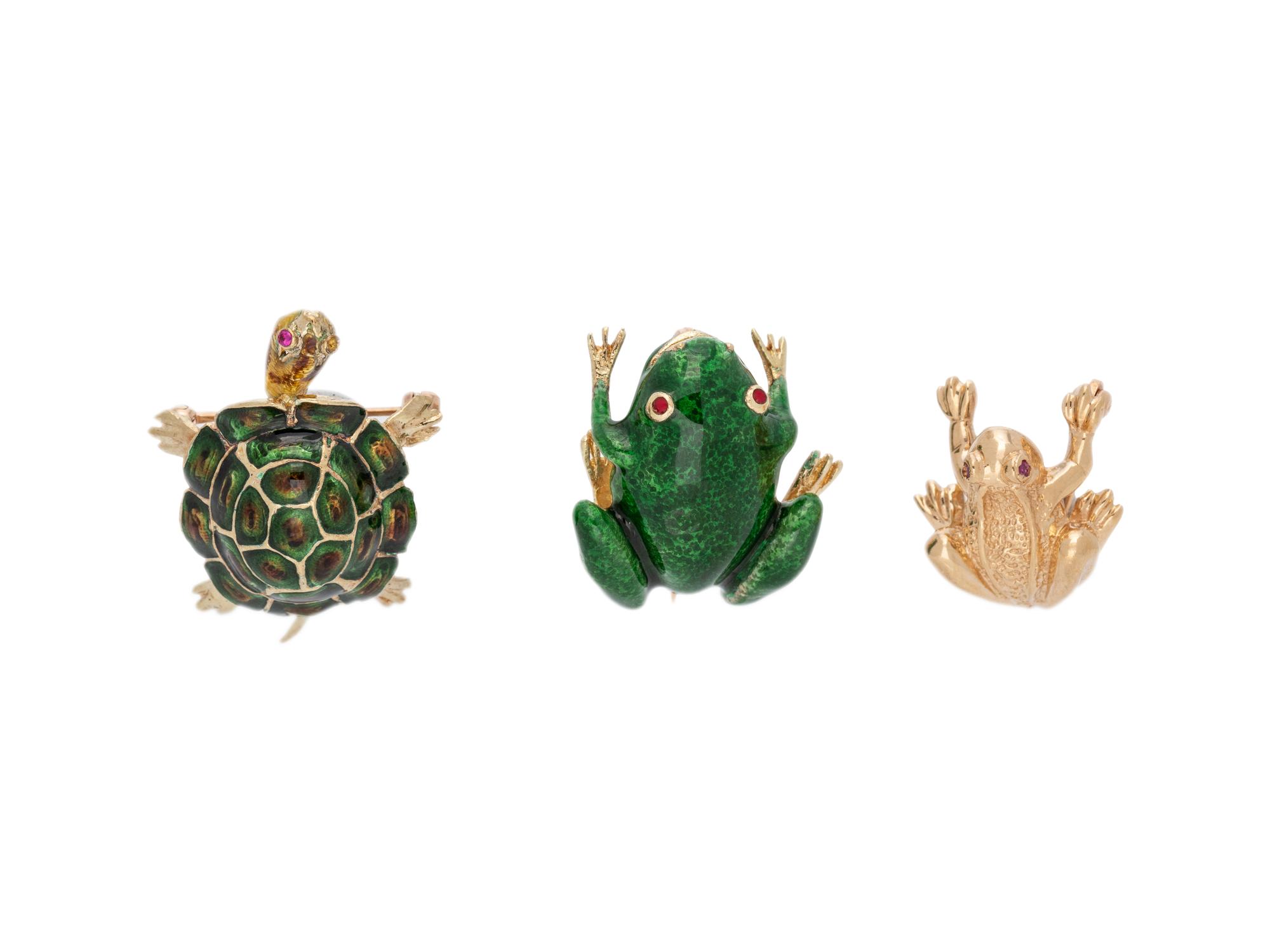 COLLECTION OF YELLOW GOLD ANIMAL BROOCHES