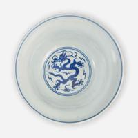 A Chinese blue and white porcelain "Dragons" ogee bowl 青花龙纹折腰盌 Qianlong six-character seal mark and of the period ????? ? ??