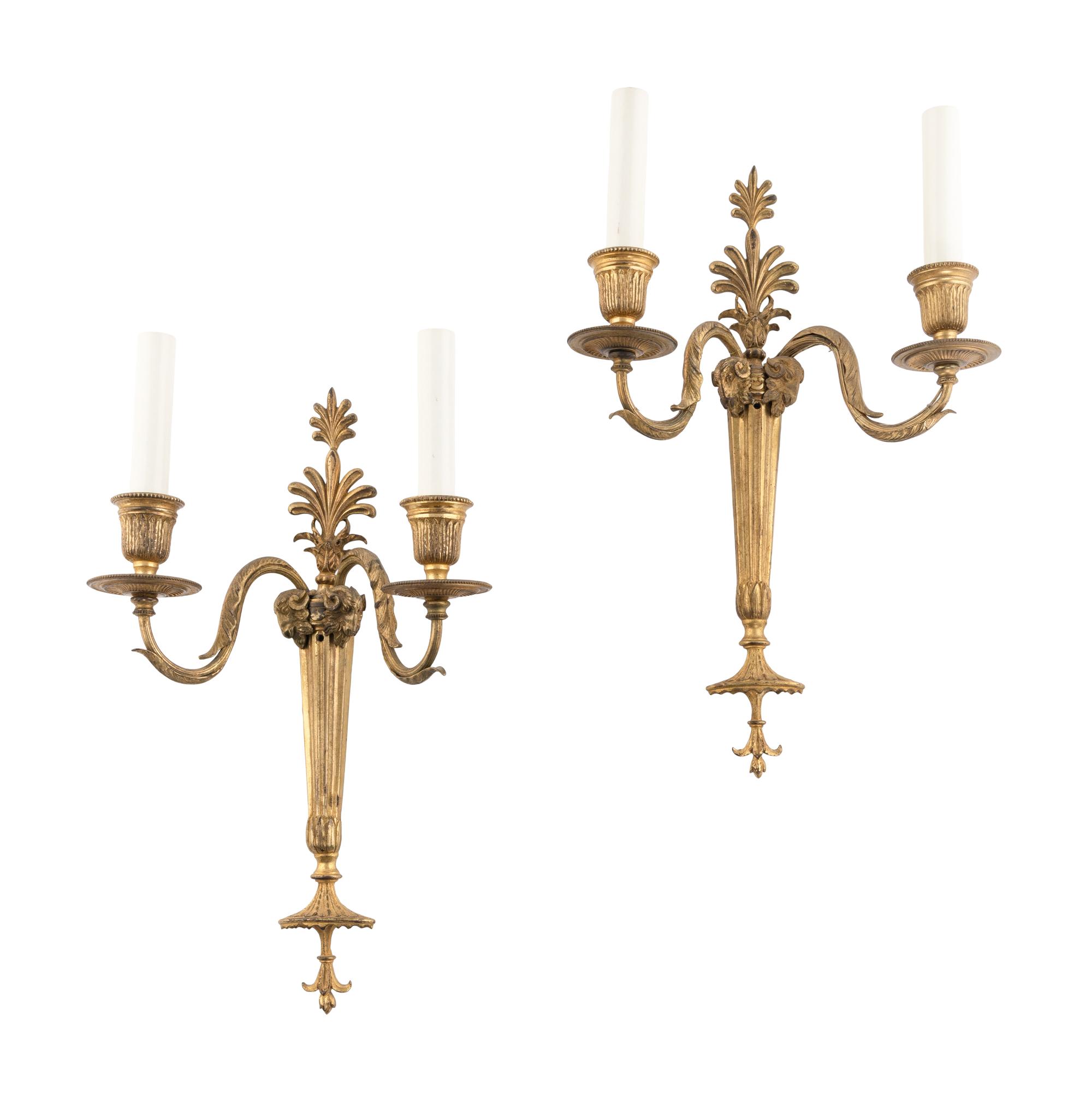 A Pair of North European Gilt Bronze Two-Branch Wall-Lights