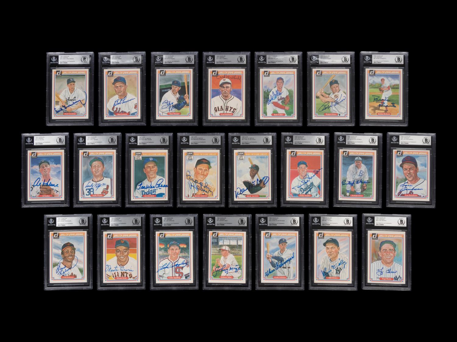 A Group of 22 1983 Donruss and Leaf Hall of Fame Heroes Signed Autograph Baseball Cards (Beckett Authentication Services BAS Certified),