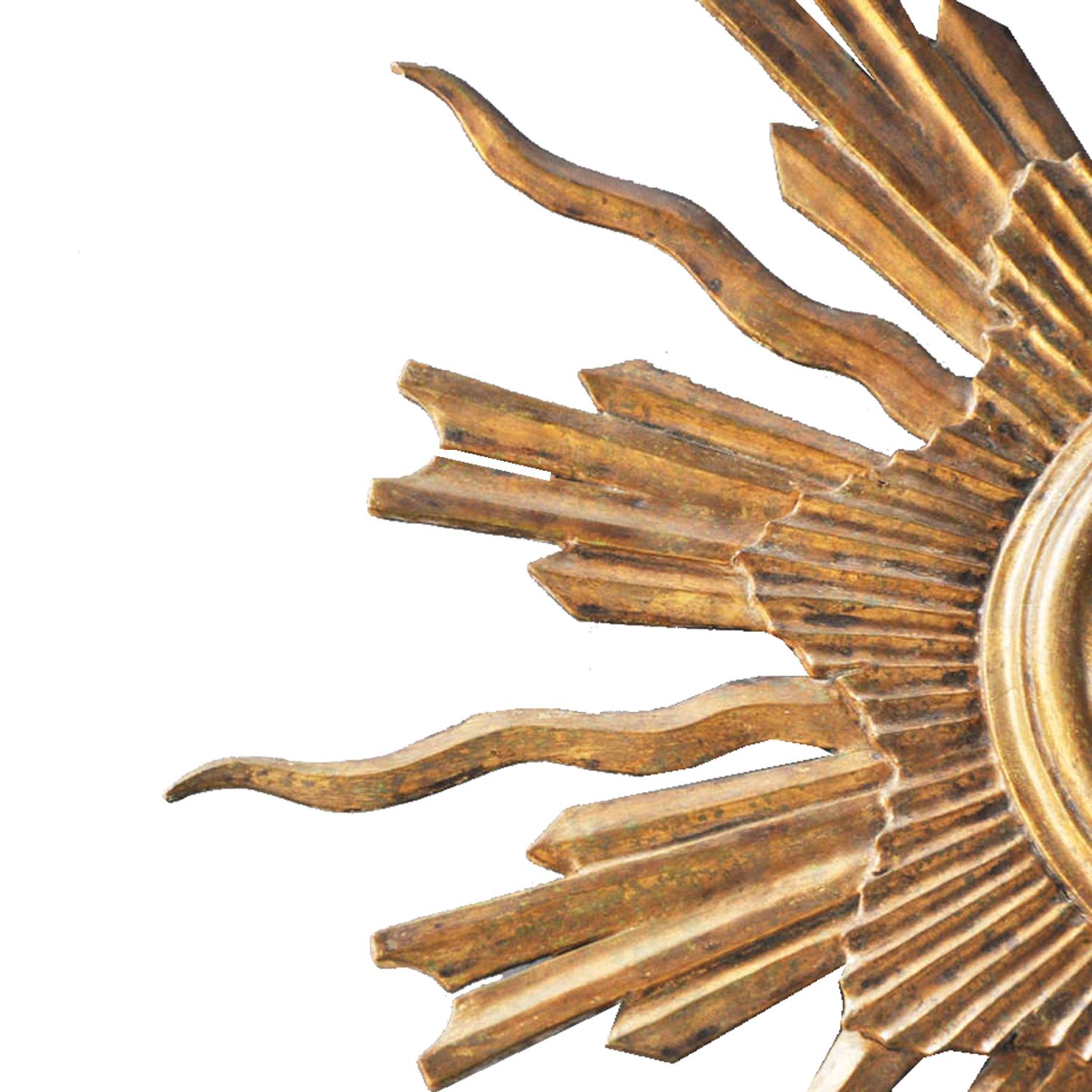 A Giltwood Sunburst Mirror 33.5" W x 2.5" D x 33.5" H — France, Circa 1920