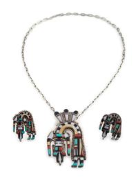 Zuni Mosaic Inlay Rainbow Guardian Pendant AND Rings