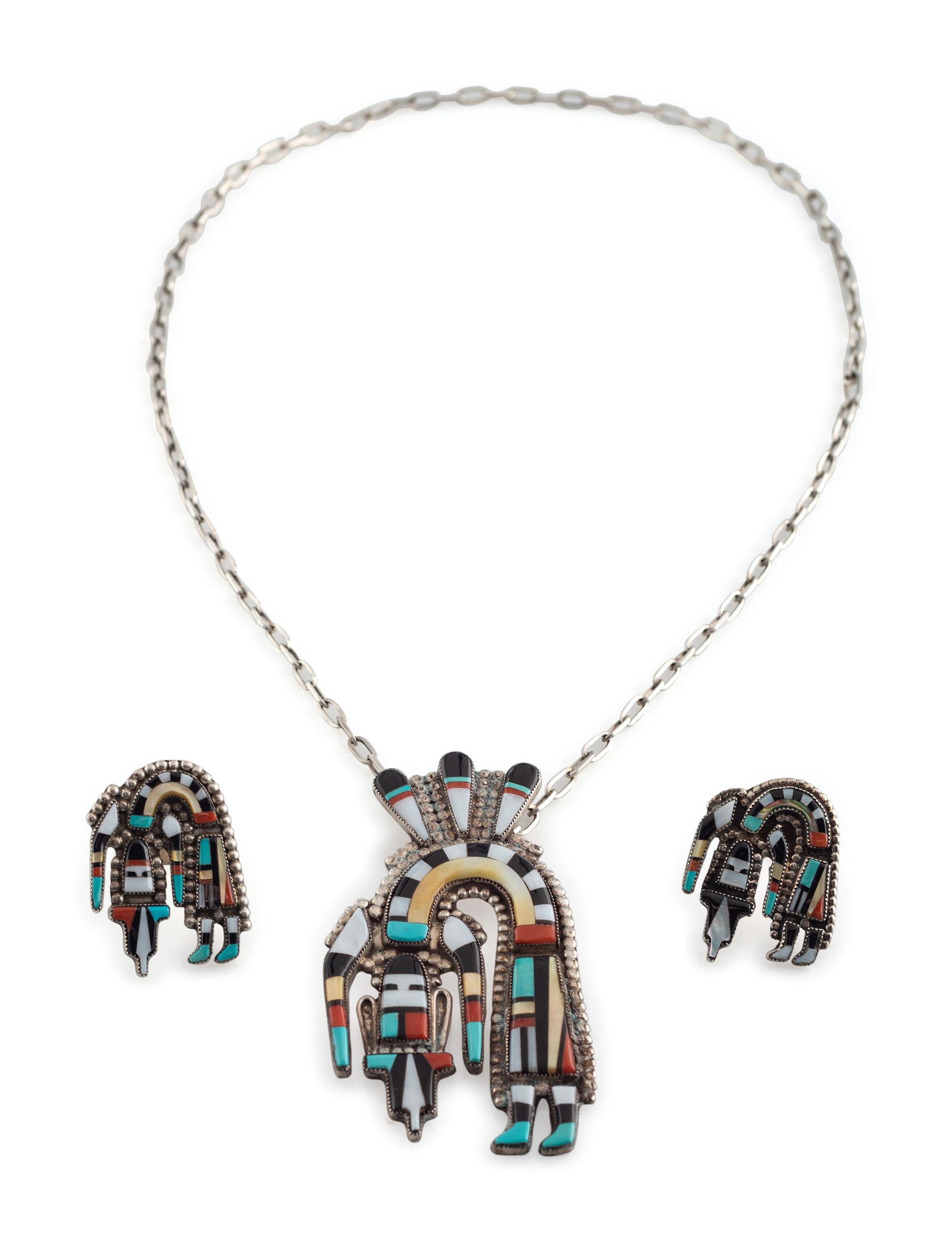 Zuni Mosaic Inlay Rainbow Guardian Pendant AND Rings