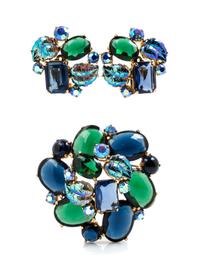 A Schiaparelli Demi Parure, Earclips: 1.5" diameter; Brooch: 3" diameter.
