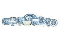 A Collection of Chinese Blue and White Canton Porcelain Table Articles