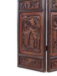 A Chinese Carved Hardwood Four-Panel Floor Screen