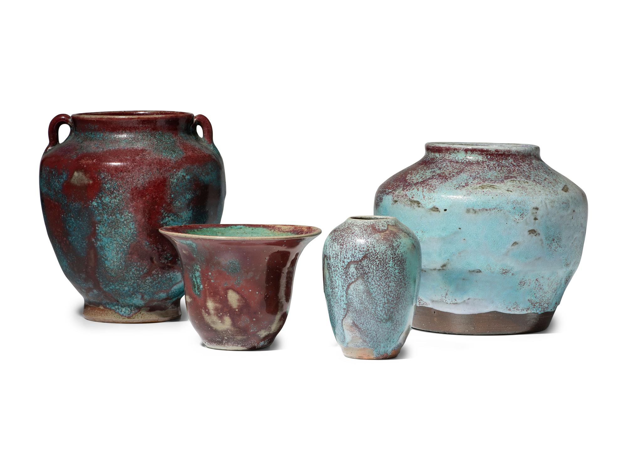 Four Jugtown Pottery Chinese Vases