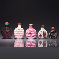 Five Chinese Glass Snuff Bottles 料器鼻烟壺五支