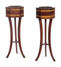 A Pair of Regency Brass Banded Mahogany Jardinière Stands