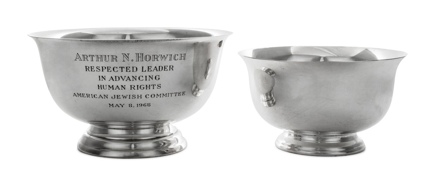 Two American Silver "Revere" Bowls, Gorham and Arrowsmith, 20th Century, each of footed form.