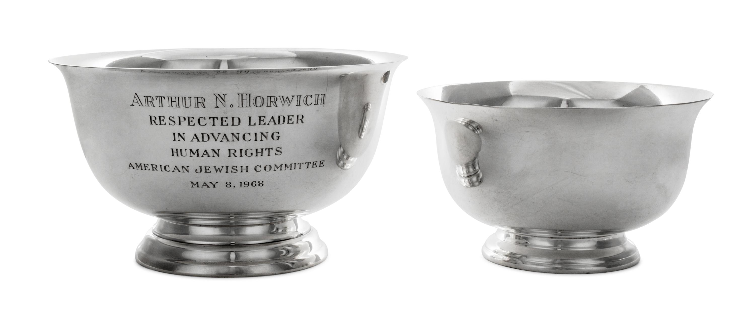 Two American Silver "Revere" Bowls, Gorham and Arrowsmith, 20th Century, each of footed form.