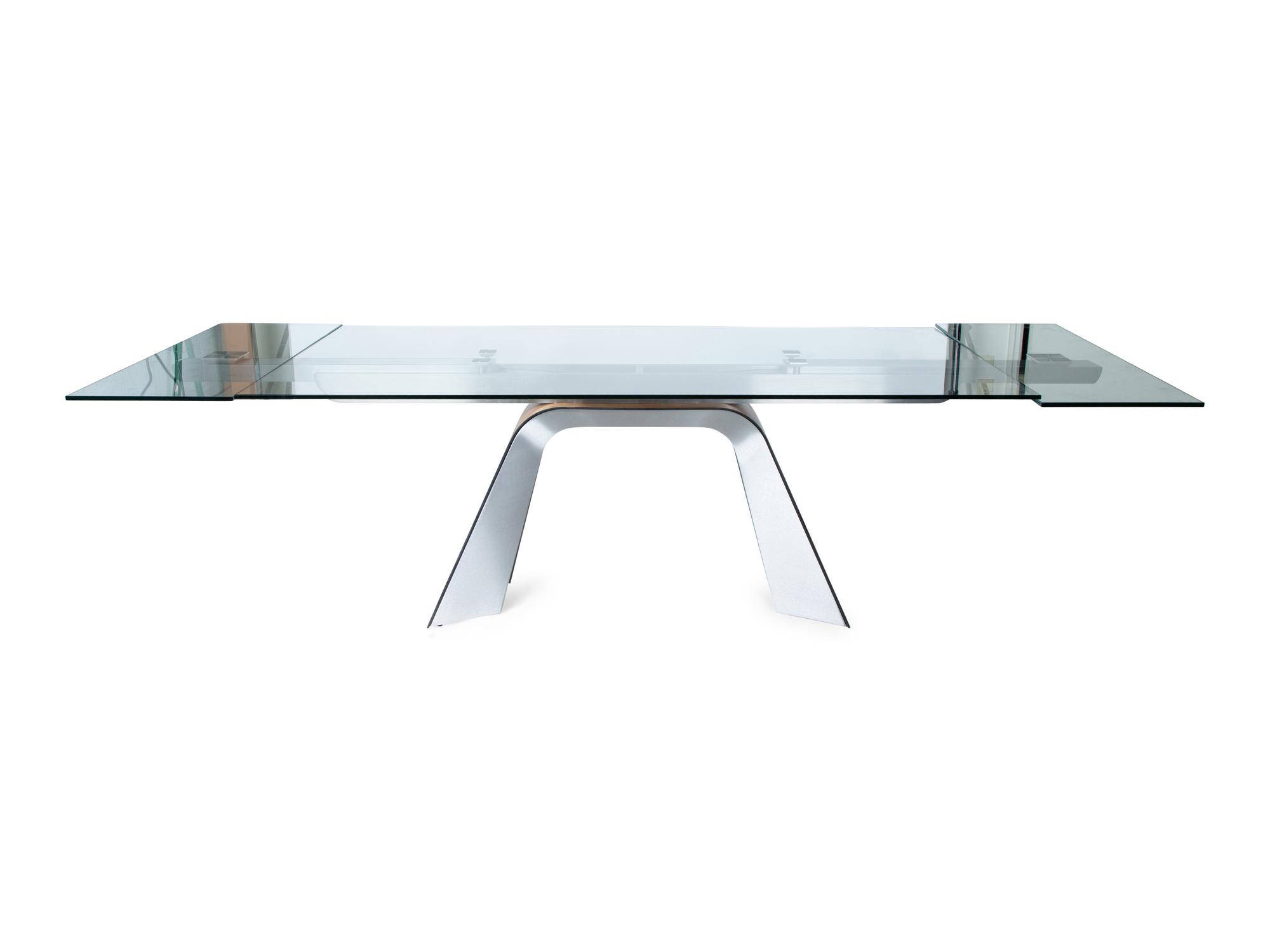 A Contemporary Steel, Wood Veneer and Glass Top Table — 21ST CENTURY