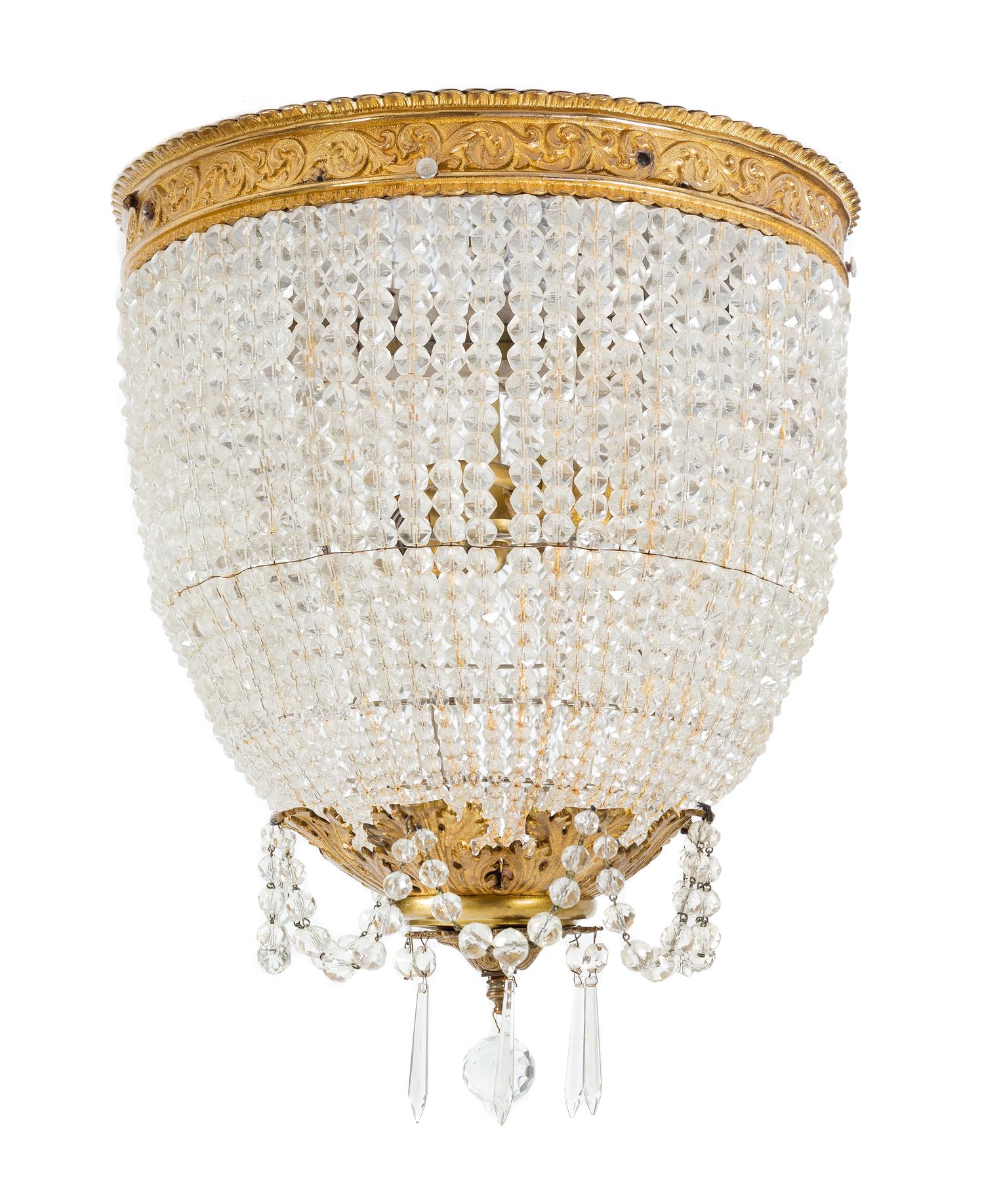A French Gilt Bronze Beaded Ceiling Fixture Diameter 16 inches. — EARLY 20TH CENTURY