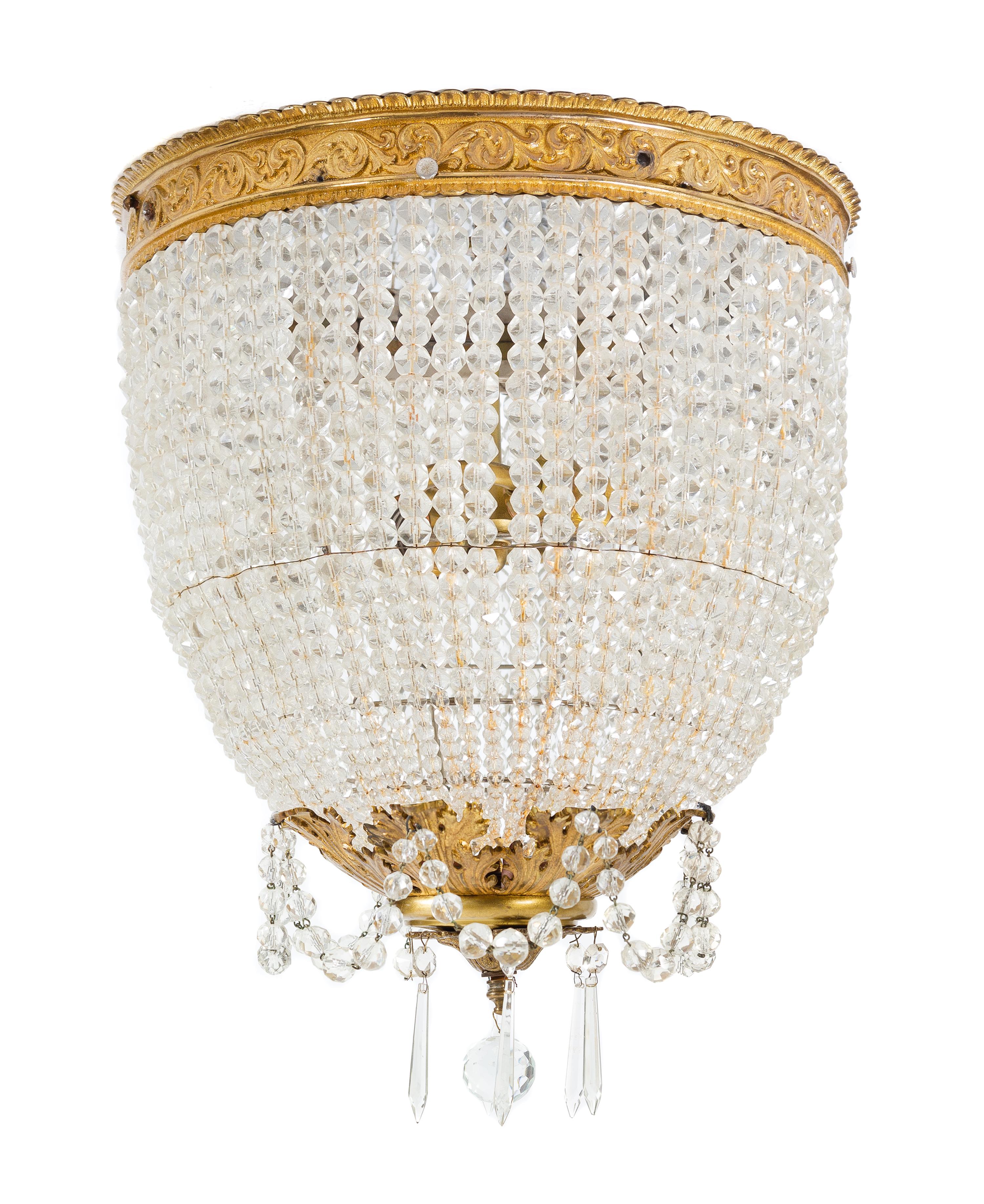 A French Gilt Bronze Beaded Ceiling Fixture Diameter 16 inches. — EARLY 20TH CENTURY