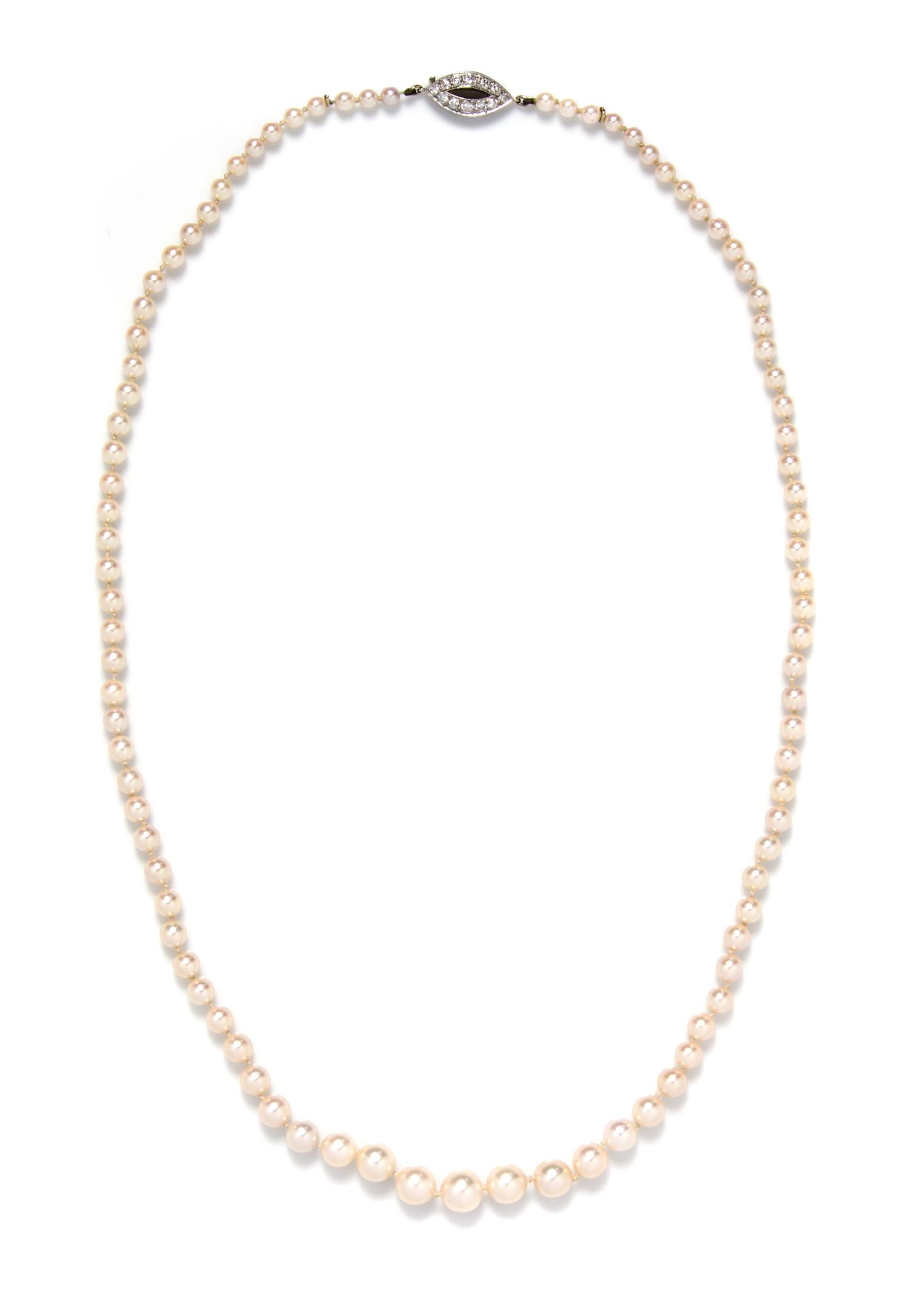 A Vintage Graduated Single Strand Cultured Pearl Necklace, French,