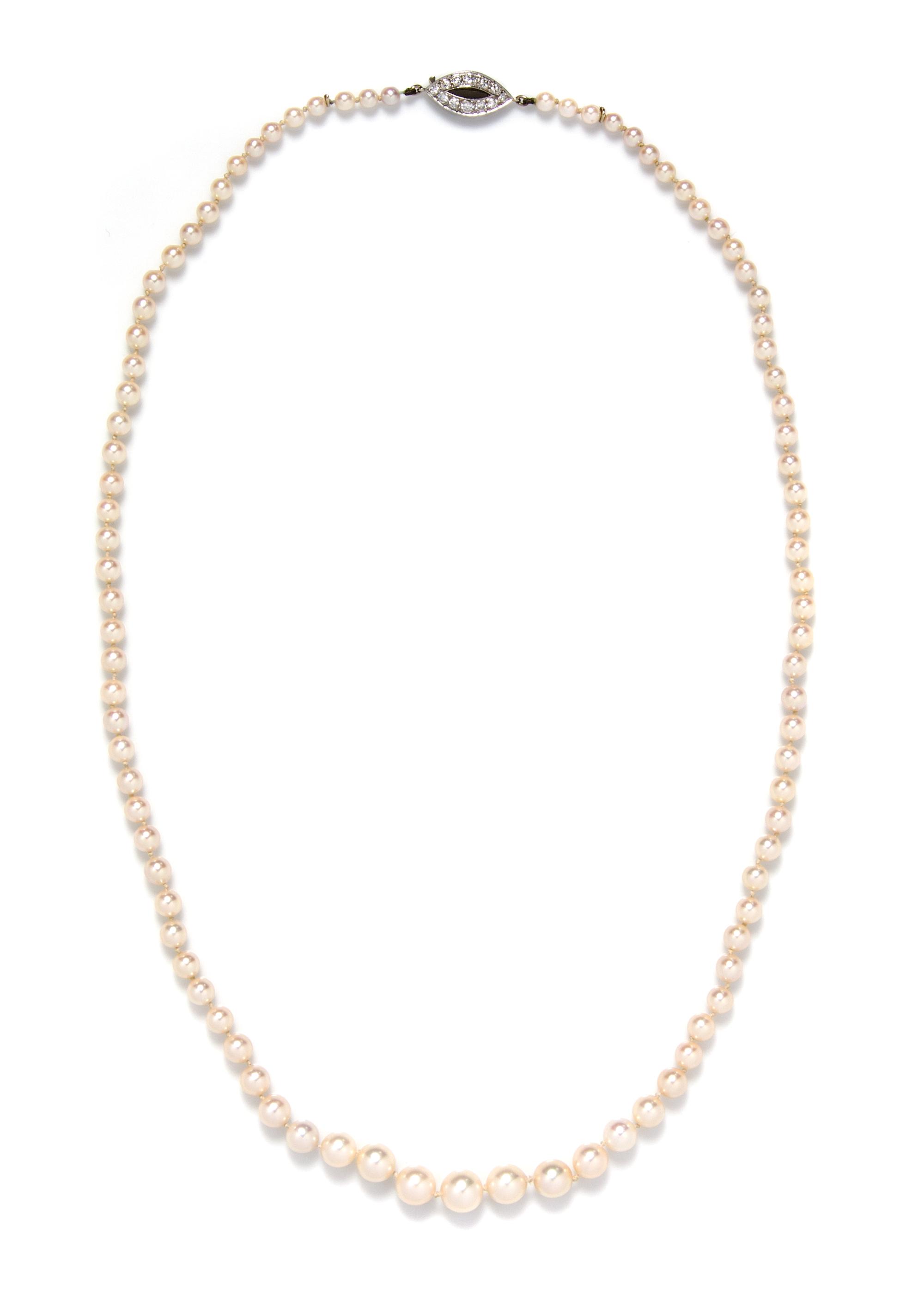 A Vintage Graduated Single Strand Cultured Pearl Necklace, French,