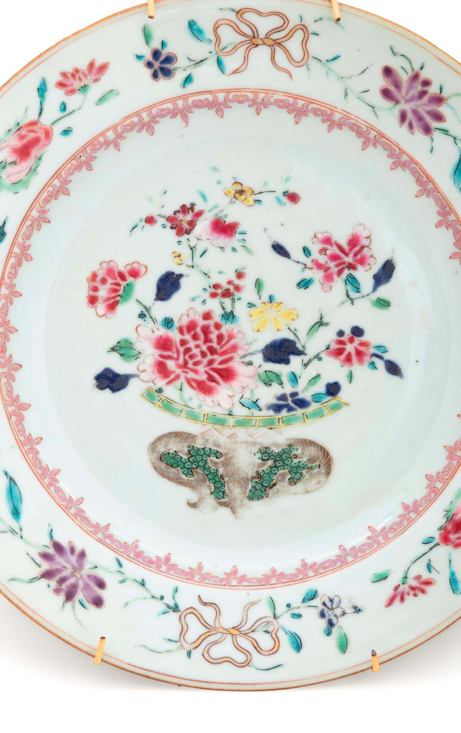 Three Chinese Export Famille Rose Porcelain Plates