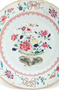 Three Chinese Export Famille Rose Porcelain Plates