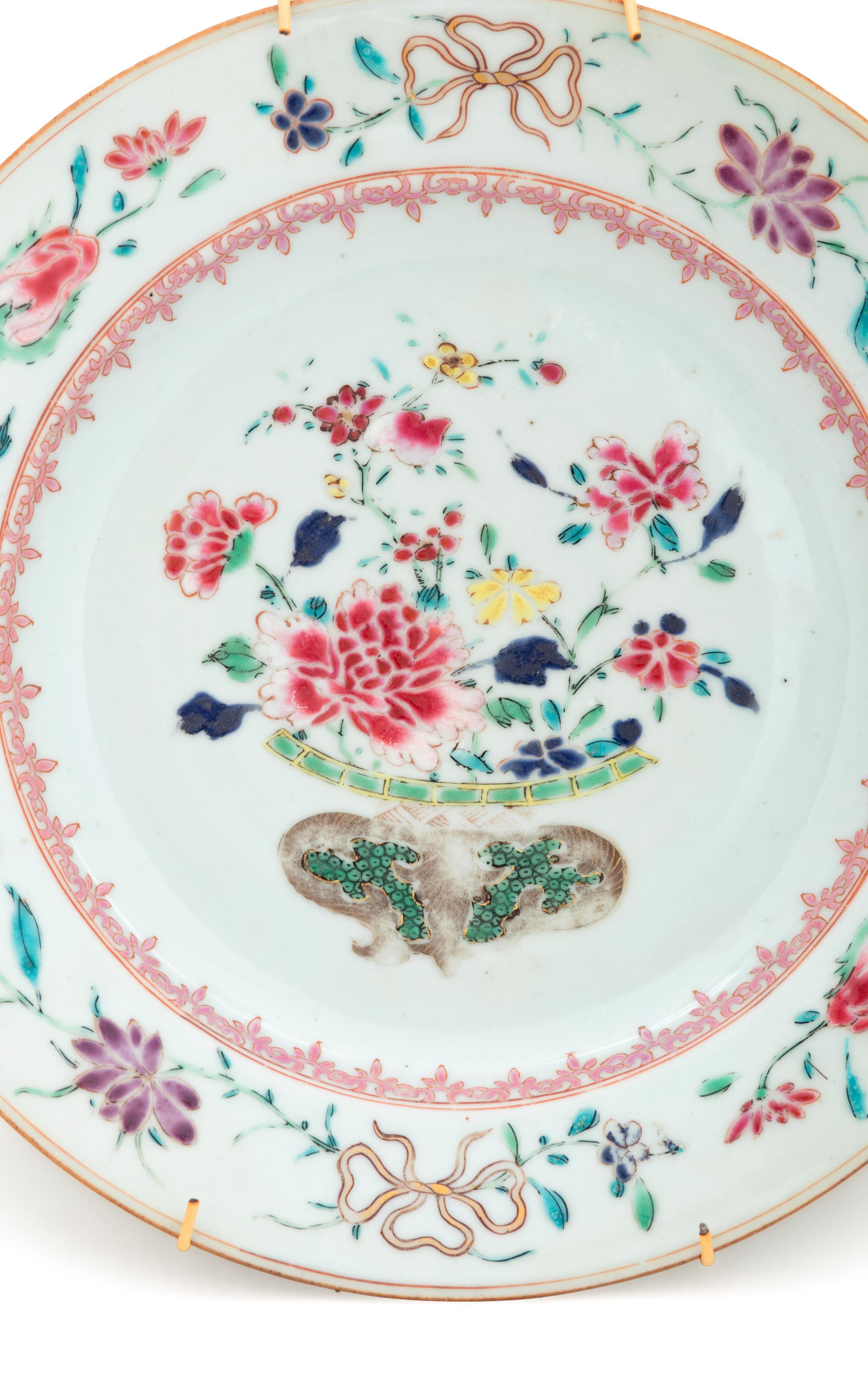 Three Chinese Export Famille Rose Porcelain Plates