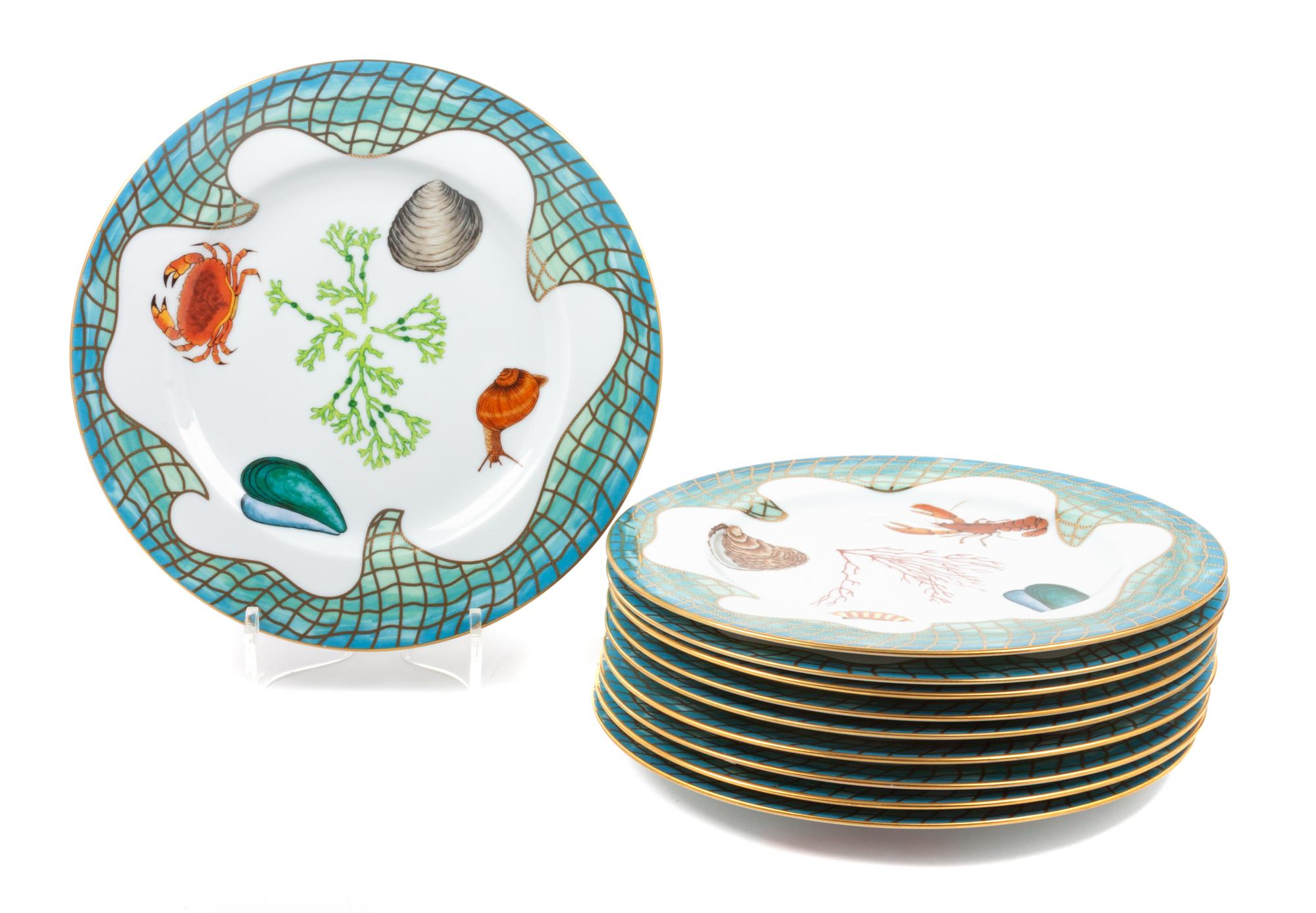 Ten Lynn Chase Porcelain Dinner Plates Diameter: 10 1/2 inches.
