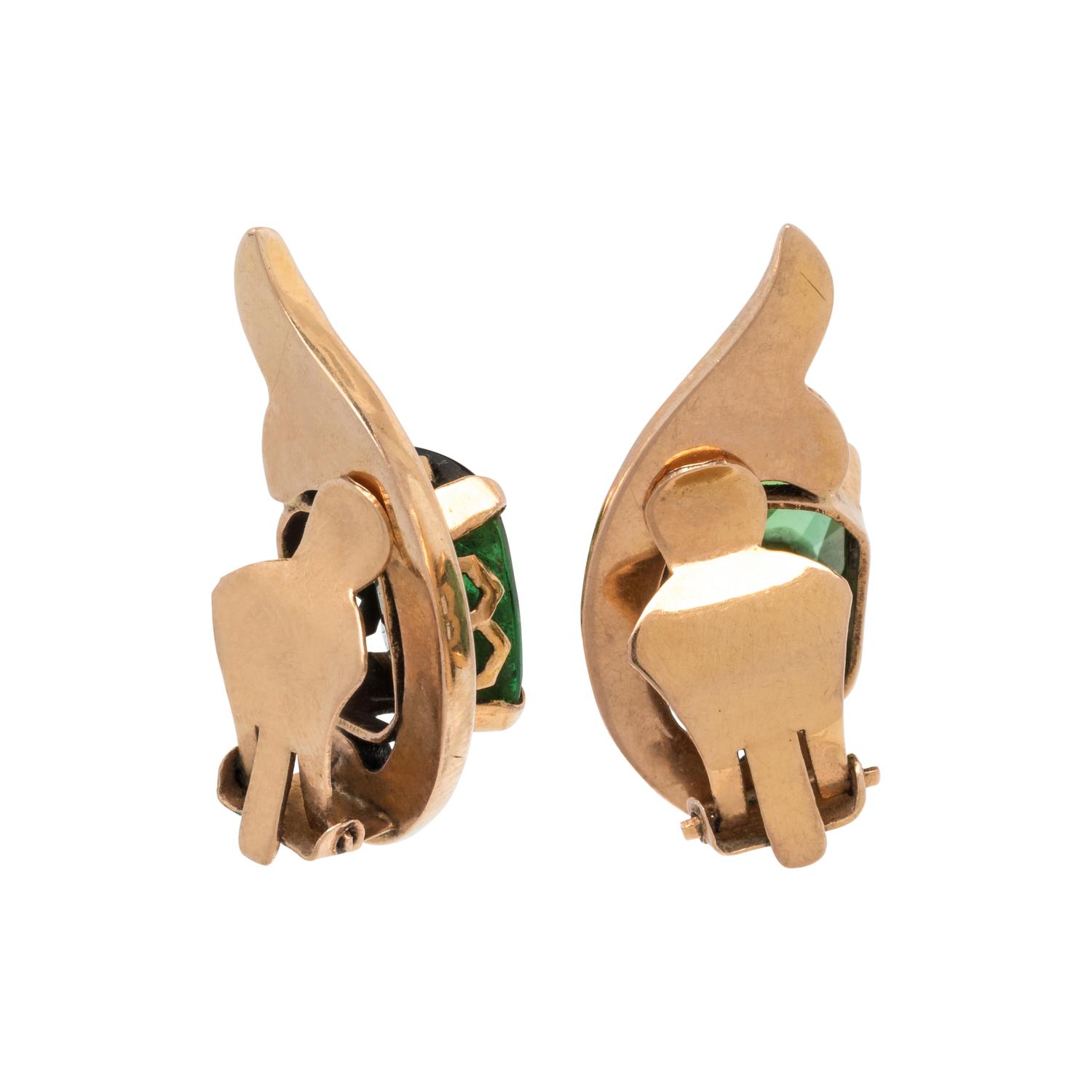 YELLOW GOLD AND GREEN TOURMALINE EARCLIPS