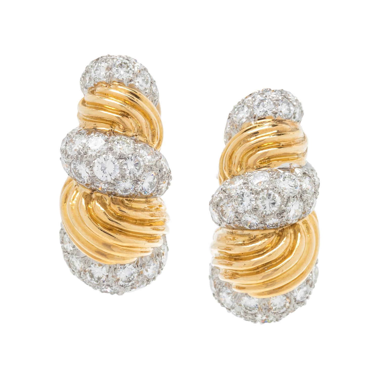 YELLOW GOLD, PLATINUM AND DIAMOND EARCLIPS